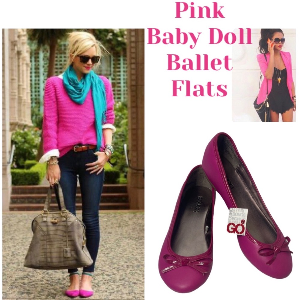 Pink Patent Bow Flats Slip On Ballet Babydoll Style Flats BONGO Womens Size 6